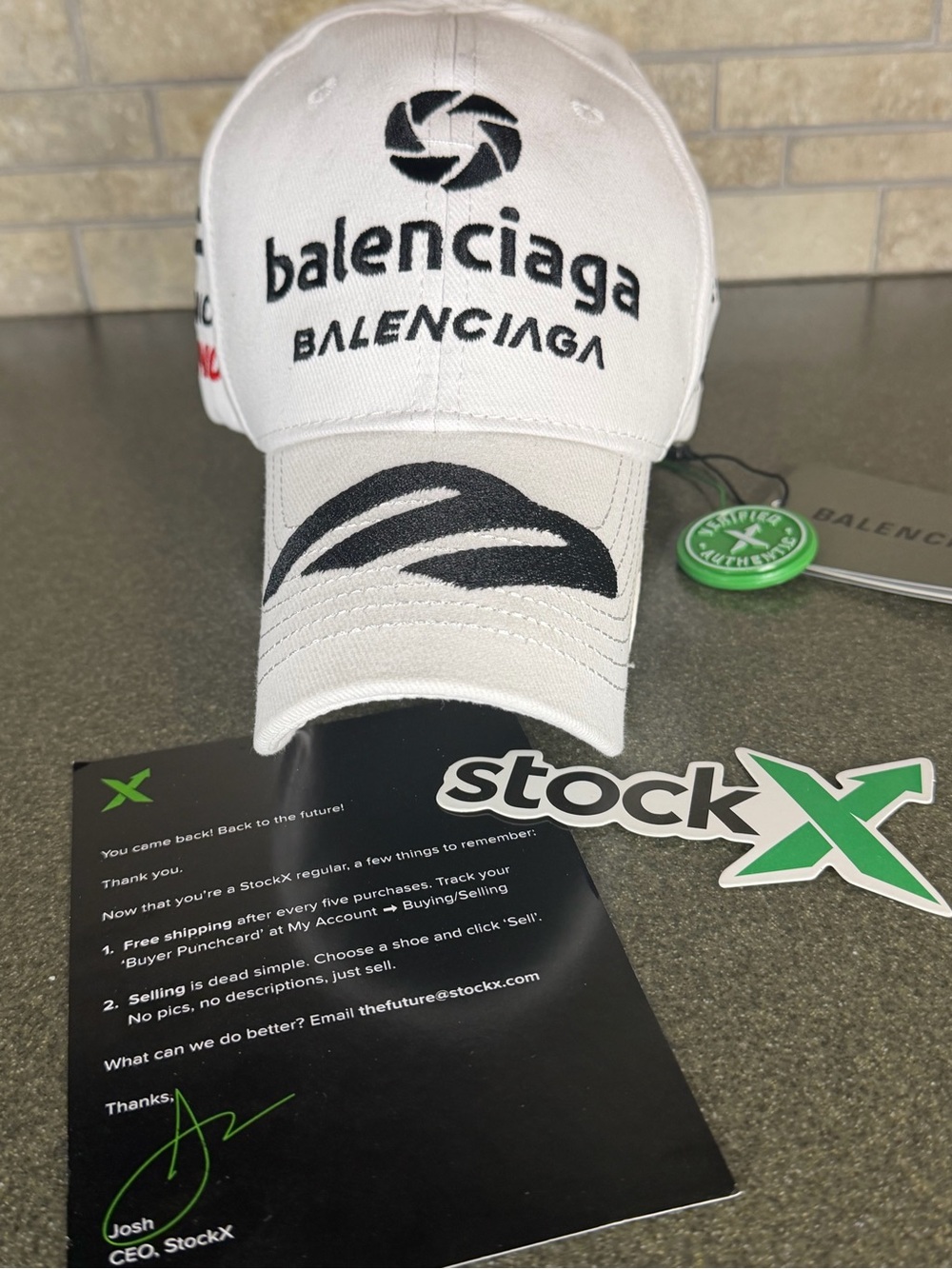 Balenciaga White and Black Logo Cotton Baseball Cap